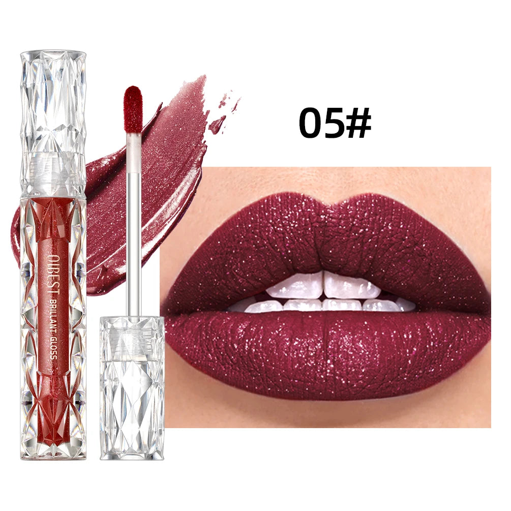QIBEST Shimmer Lip Gloss Diamond Glitter Lip Tint Waterproof