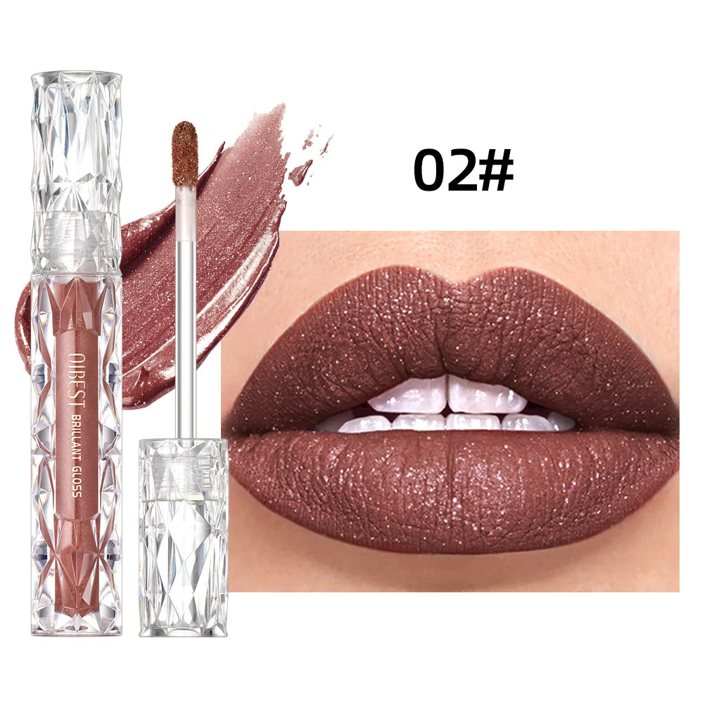 QIBEST Shimmer Lip Gloss Diamond Glitter Lip Tint Waterproof