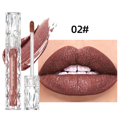 QIBEST Shimmer Lip Gloss Diamond Glitter Lip Tint Waterproof