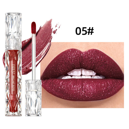 QIBEST Shimmer Lip Gloss Diamond Glitter Lip Tint Waterproof