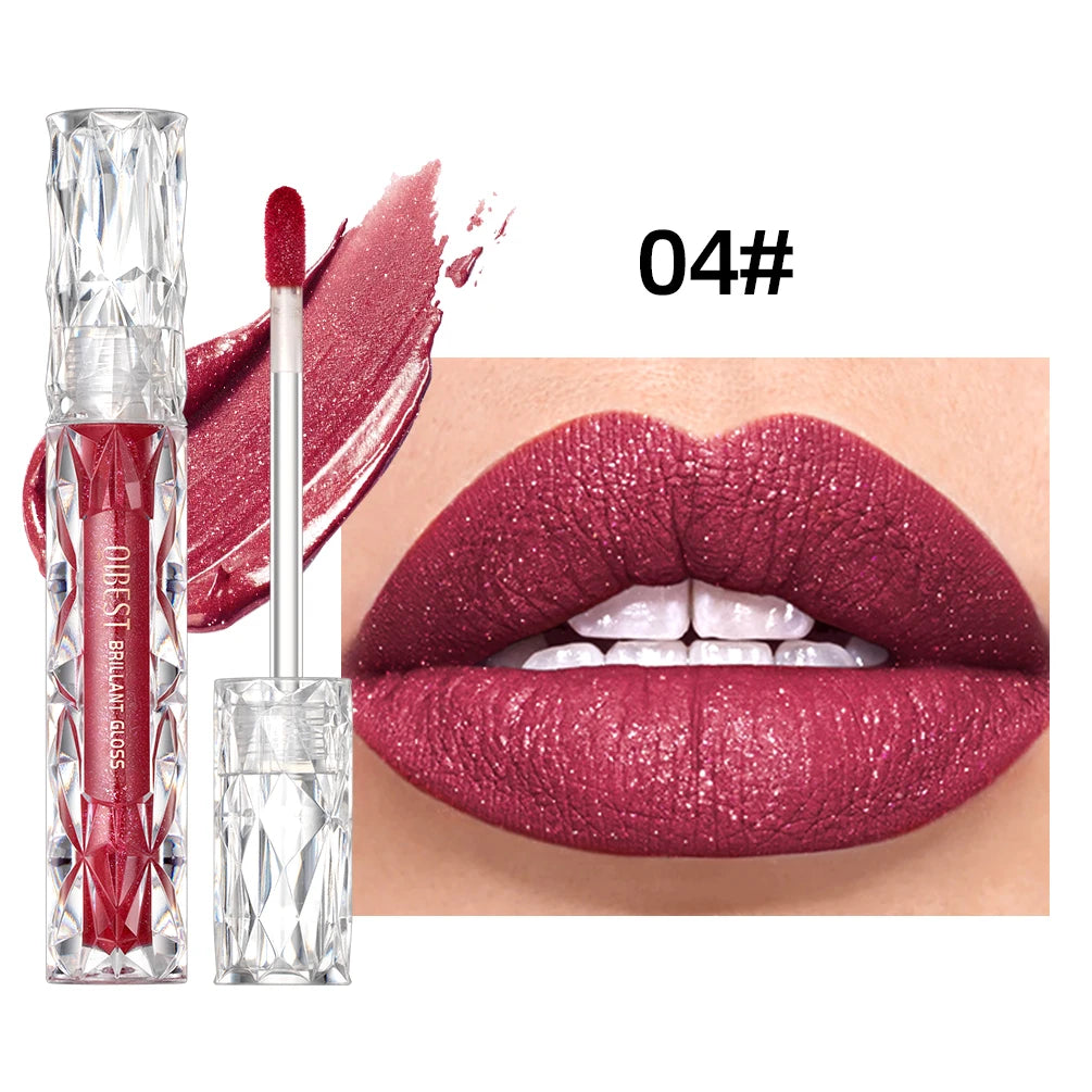 QIBEST Shimmer Lip Gloss Diamond Glitter Lip Tint Waterproof
