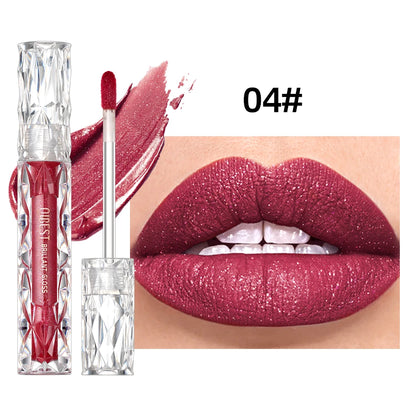QIBEST Shimmer Lip Gloss Diamond Glitter Lip Tint Waterproof