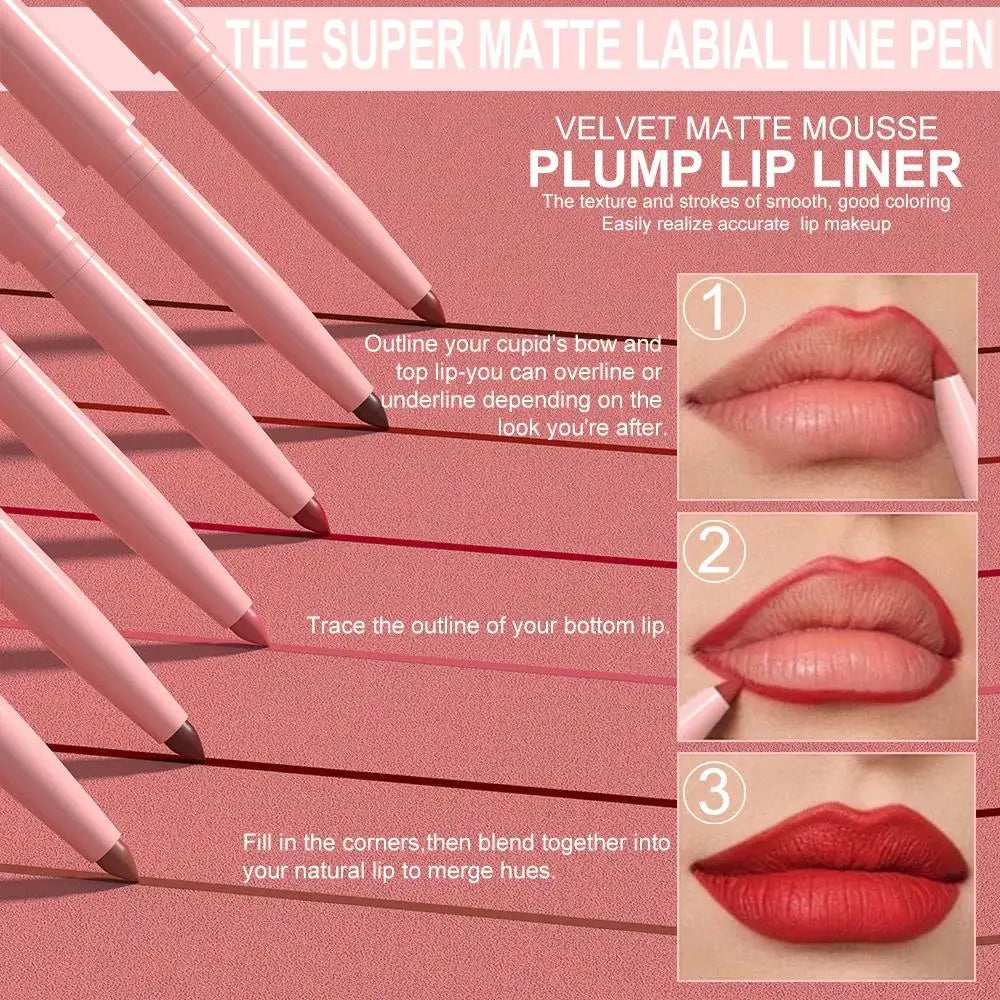 Matte Lip Liner Set Nude Brown Rose Red Waterproof