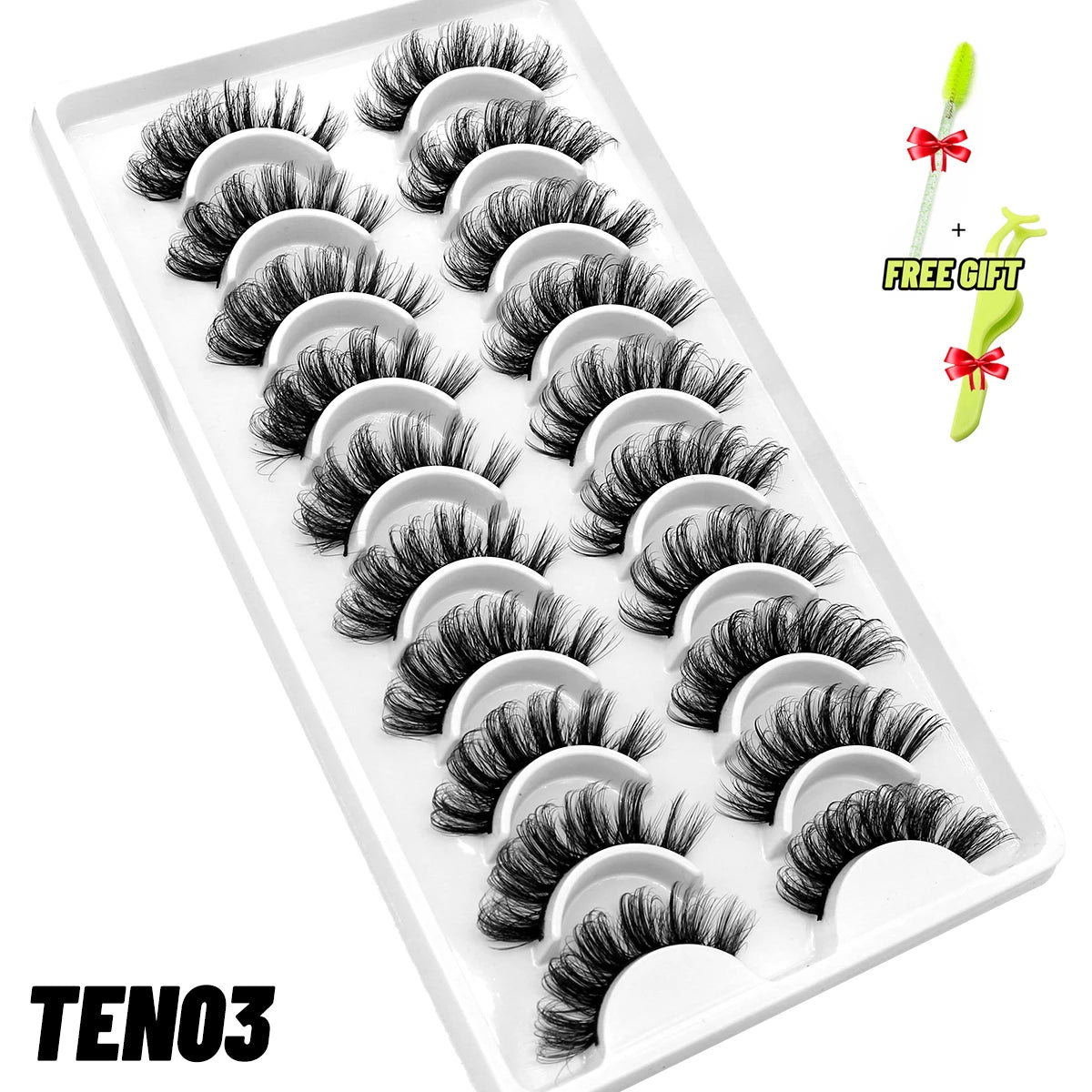 GROINNEYA 10 pairs Cat Eye Lashes Fluffy Faux Mink Lashes