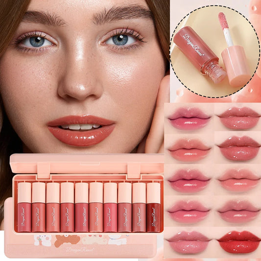 Set of 10 Shimmering Lip Glosses Easy to Apply Lip Glaze