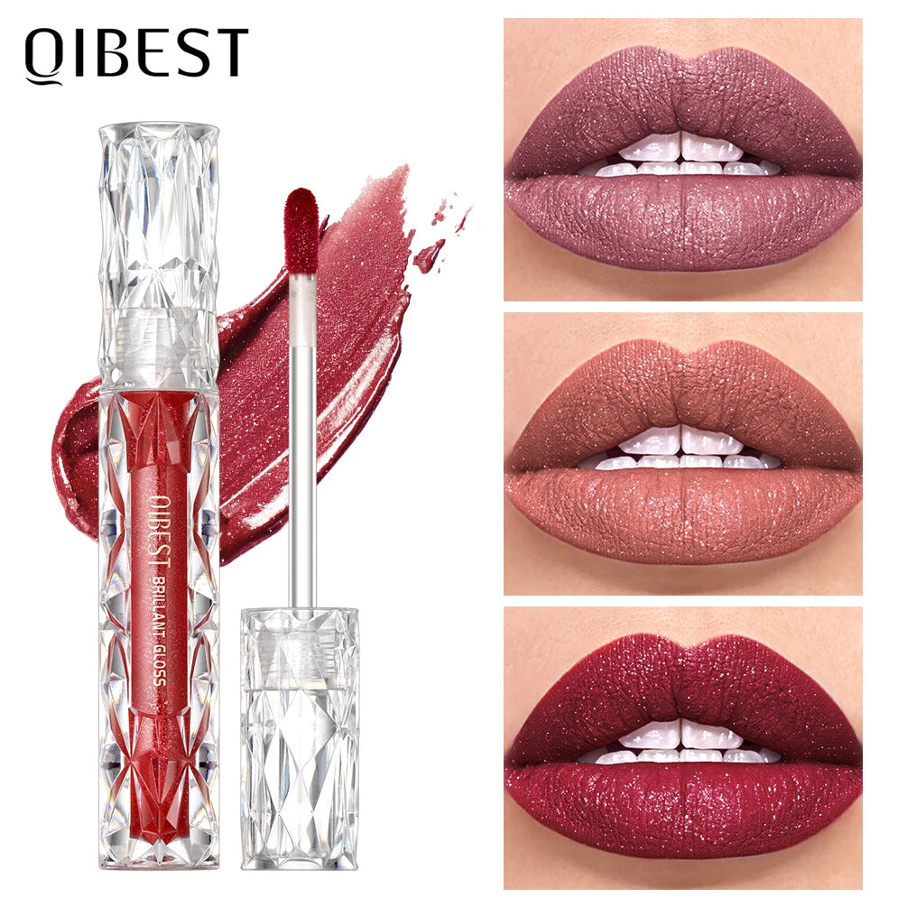 QIBEST Shimmer Lip Gloss Diamond Glitter Lip Tint Waterproof