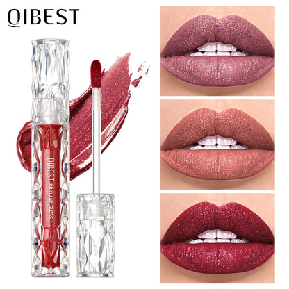 QIBEST Shimmer Lip Gloss Diamond Glitter Lip Tint Waterproof