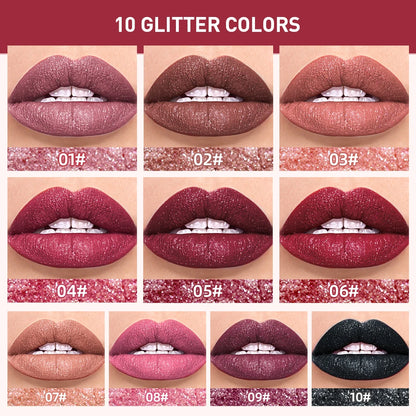QIBEST Shimmer Lip Gloss Diamond Glitter Lip Tint Waterproof