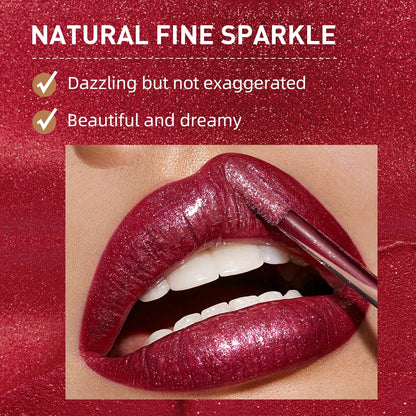 QIBEST Shimmer Lip Gloss Diamond Glitter Lip Tint Waterproof