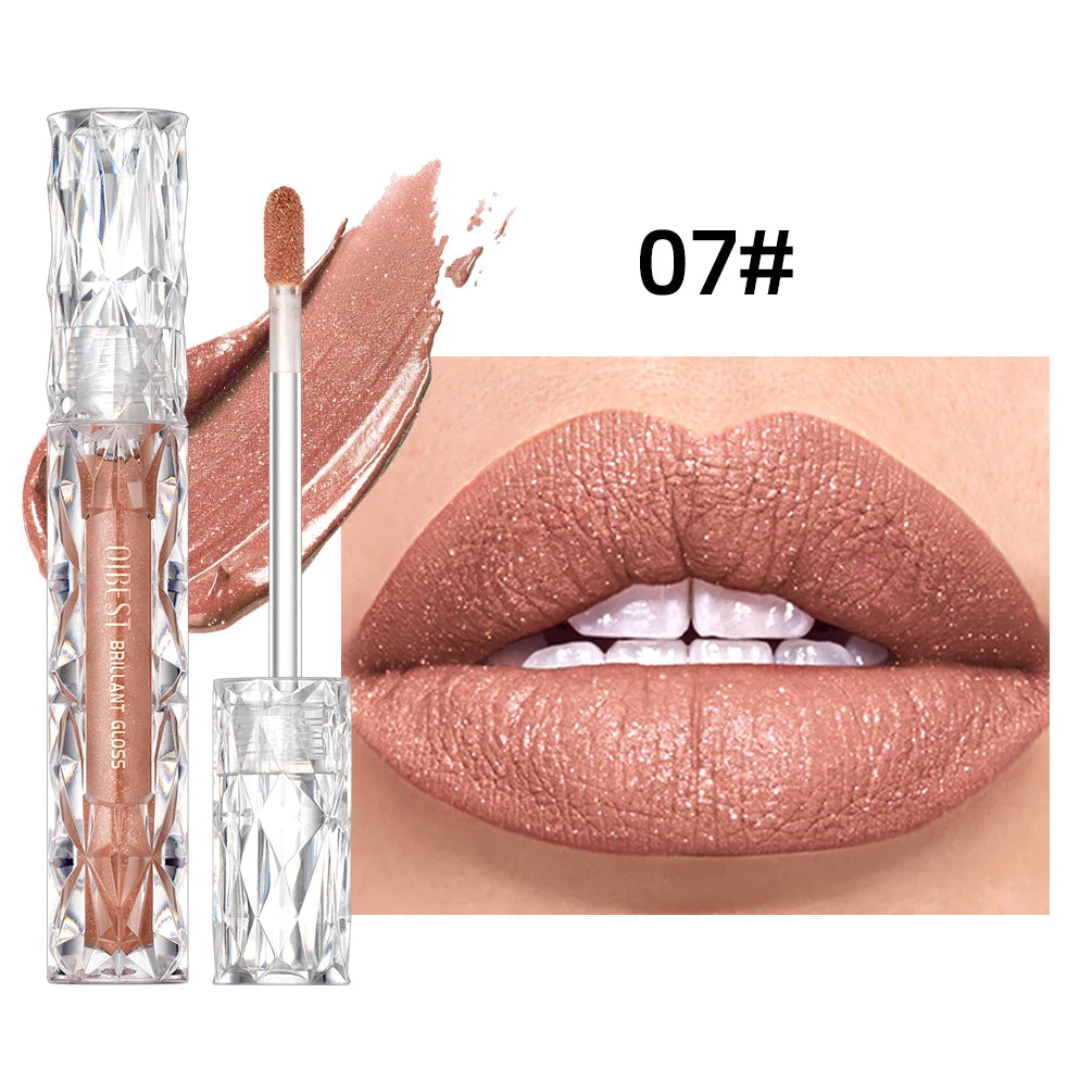 QIBEST Shimmer Lip Gloss Diamond Glitter Lip Tint Waterproof
