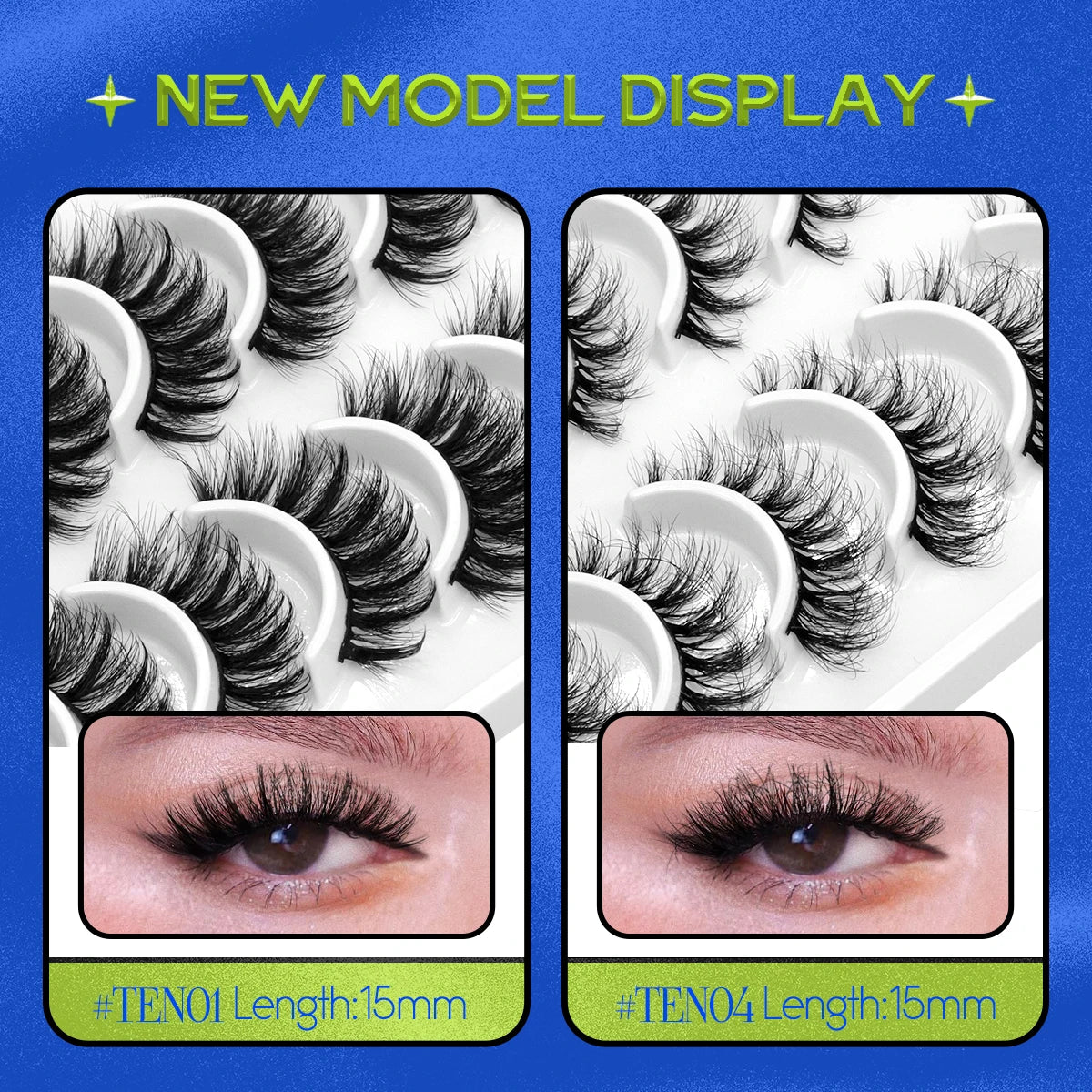 GROINNEYA 10 pairs Cat Eye Lashes Fluffy Faux Mink Lashes