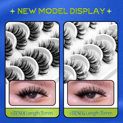 GROINNEYA 10 pairs Cat Eye Lashes Fluffy Faux Mink Lashes