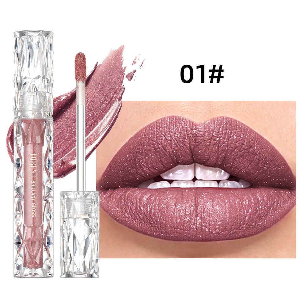 QIBEST Shimmer Lip Gloss Diamond Glitter Lip Tint Waterproof