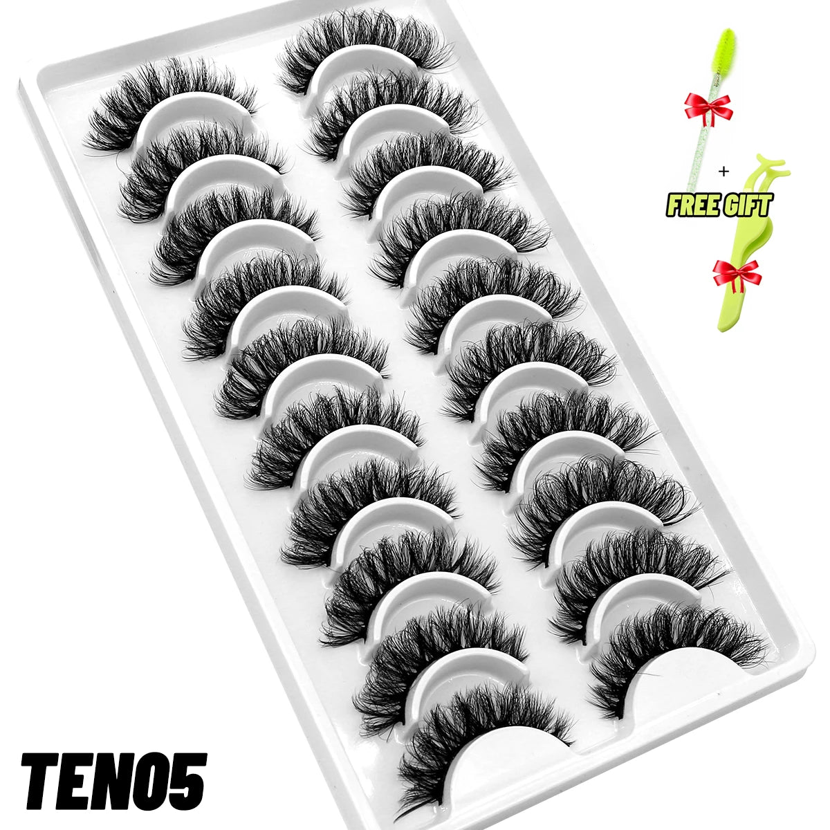 GROINNEYA 10 pairs Cat Eye Lashes Fluffy Faux Mink Lashes