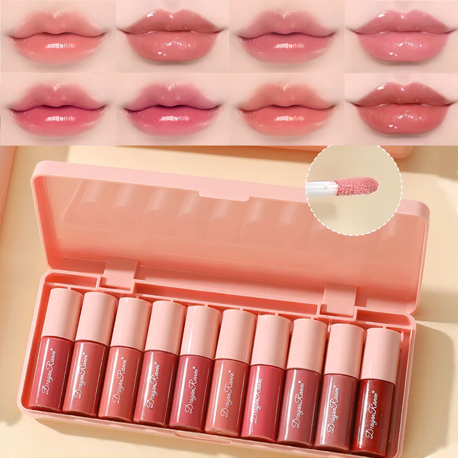 Set of 10 Shimmering Lip Glosses Easy to Apply Lip Glaze