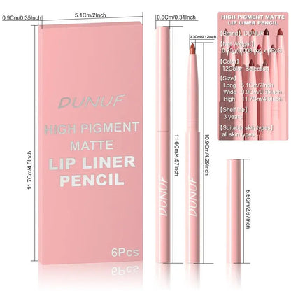 Matte Lip Liner Set Nude Brown Rose Red Waterproof