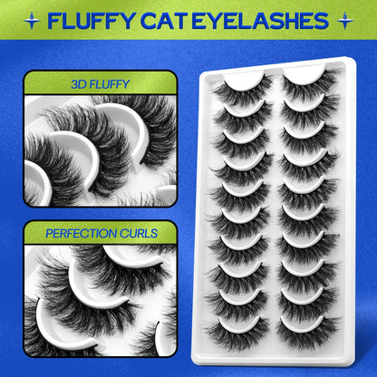 GROINNEYA 10 pairs Cat Eye Lashes Fluffy Faux Mink Lashes