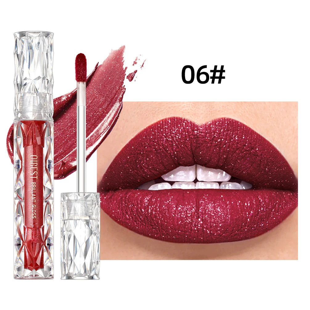 QIBEST Shimmer Lip Gloss Diamond Glitter Lip Tint Waterproof