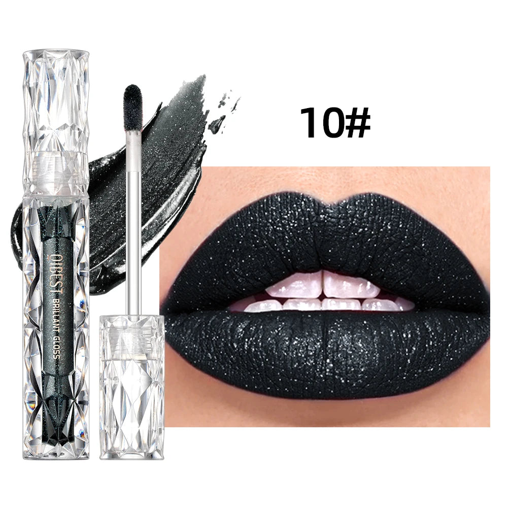 QIBEST Shimmer Lip Gloss Diamond Glitter Lip Tint Waterproof