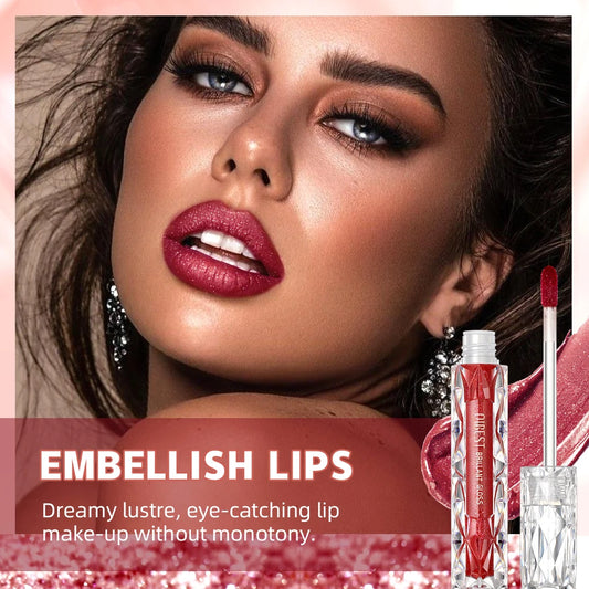 QIBEST Shimmer Lip Gloss Diamond Glitter Lip Tint Waterproof