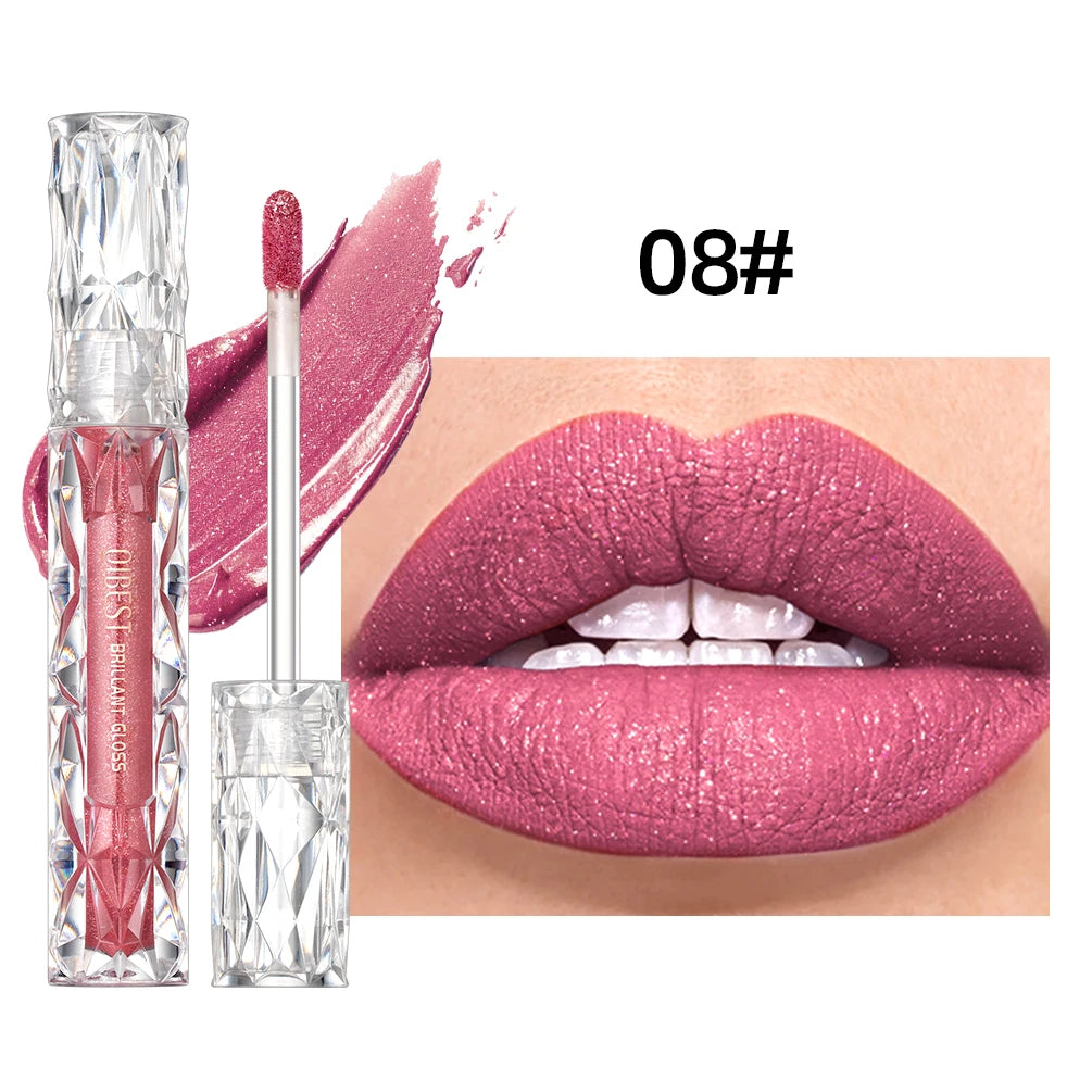 QIBEST Shimmer Lip Gloss Diamond Glitter Lip Tint Waterproof