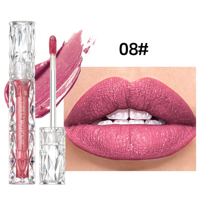 QIBEST Shimmer Lip Gloss Diamond Glitter Lip Tint Waterproof