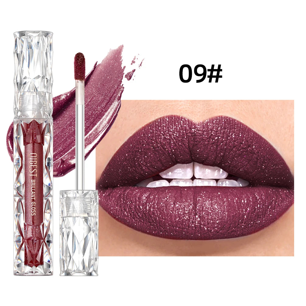 QIBEST Shimmer Lip Gloss Diamond Glitter Lip Tint Waterproof