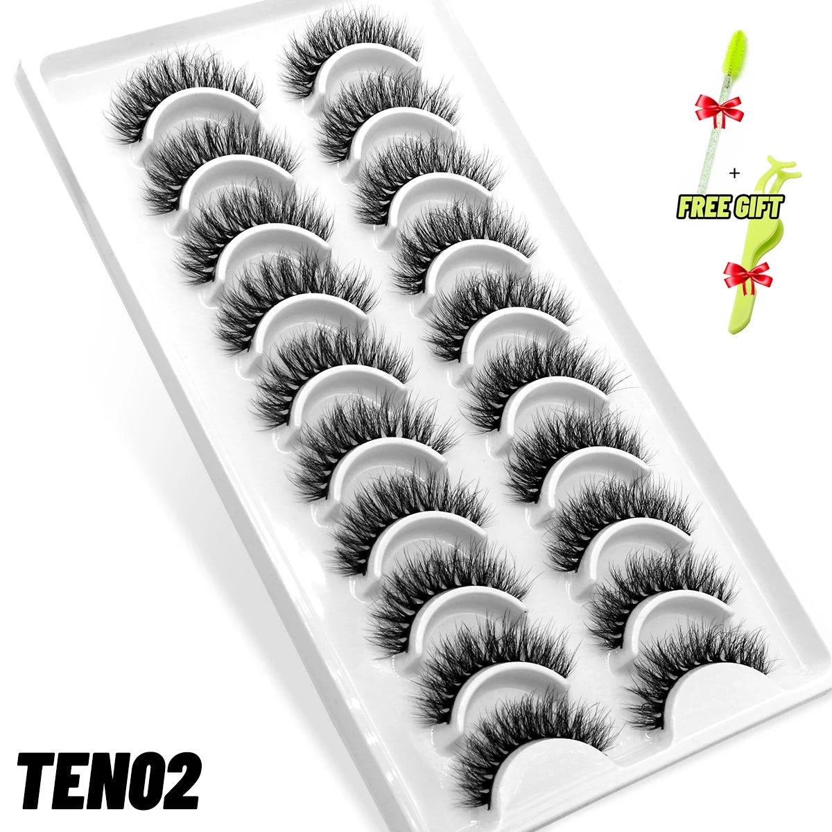GROINNEYA 10 pairs Cat Eye Lashes Fluffy Faux Mink Lashes
