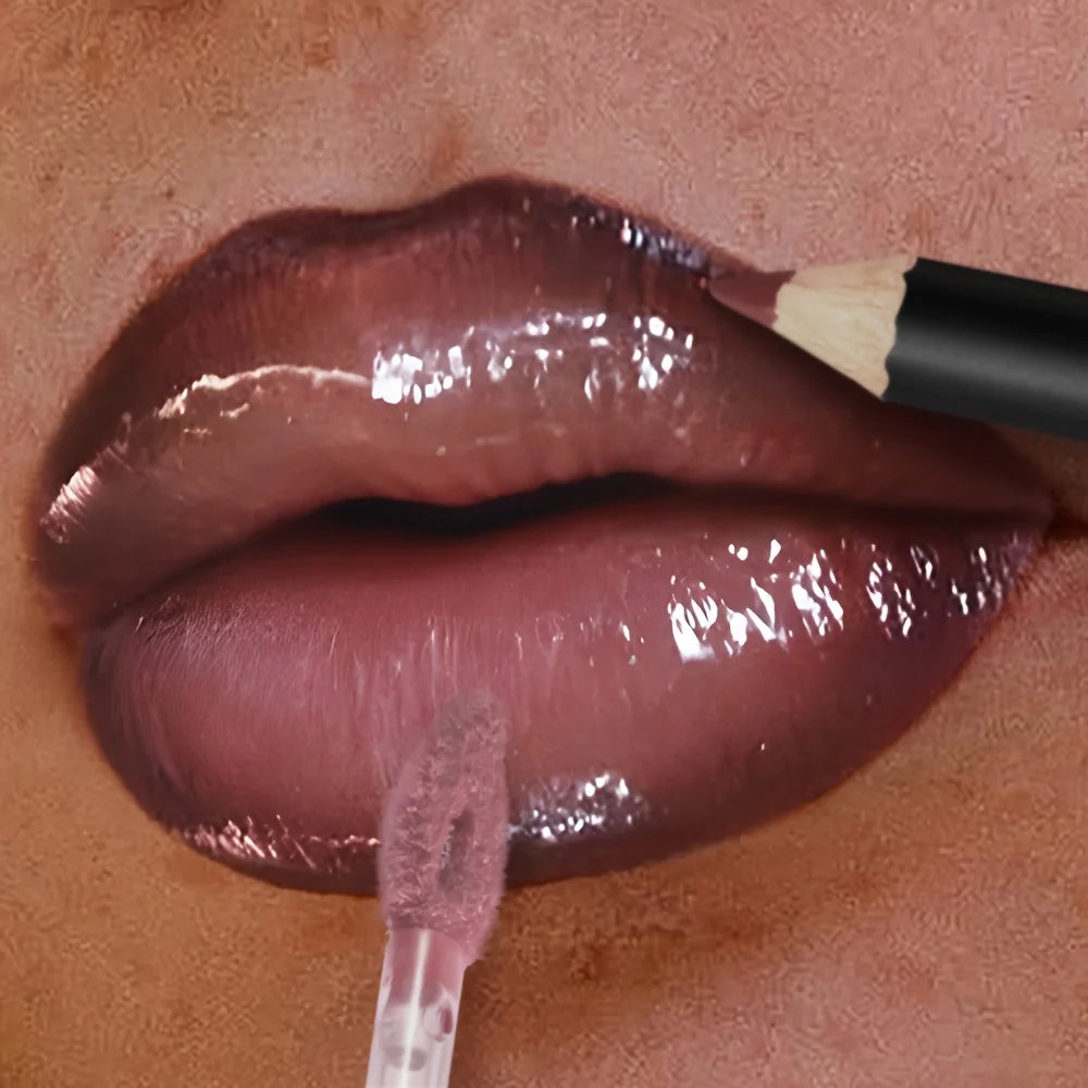Glossy Lip Set, Shimmer Lip Gloss + Lip Oil + Lip Liner Nourishing