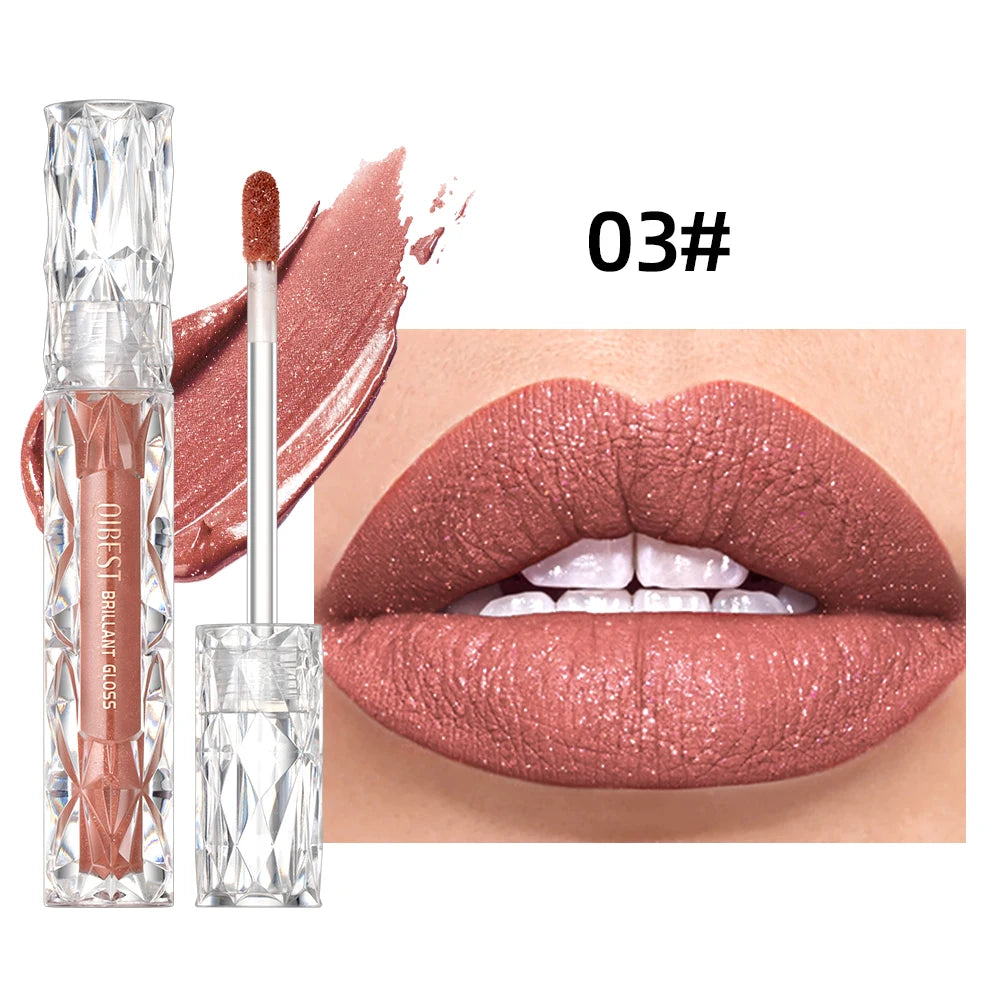 QIBEST Shimmer Lip Gloss Diamond Glitter Lip Tint Waterproof
