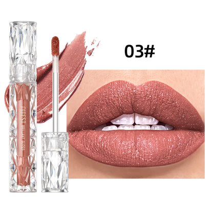 QIBEST Shimmer Lip Gloss Diamond Glitter Lip Tint Waterproof